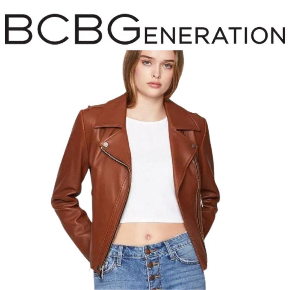 BCBGeneration Genuine Leather Zip Moto Jacket Size Medium